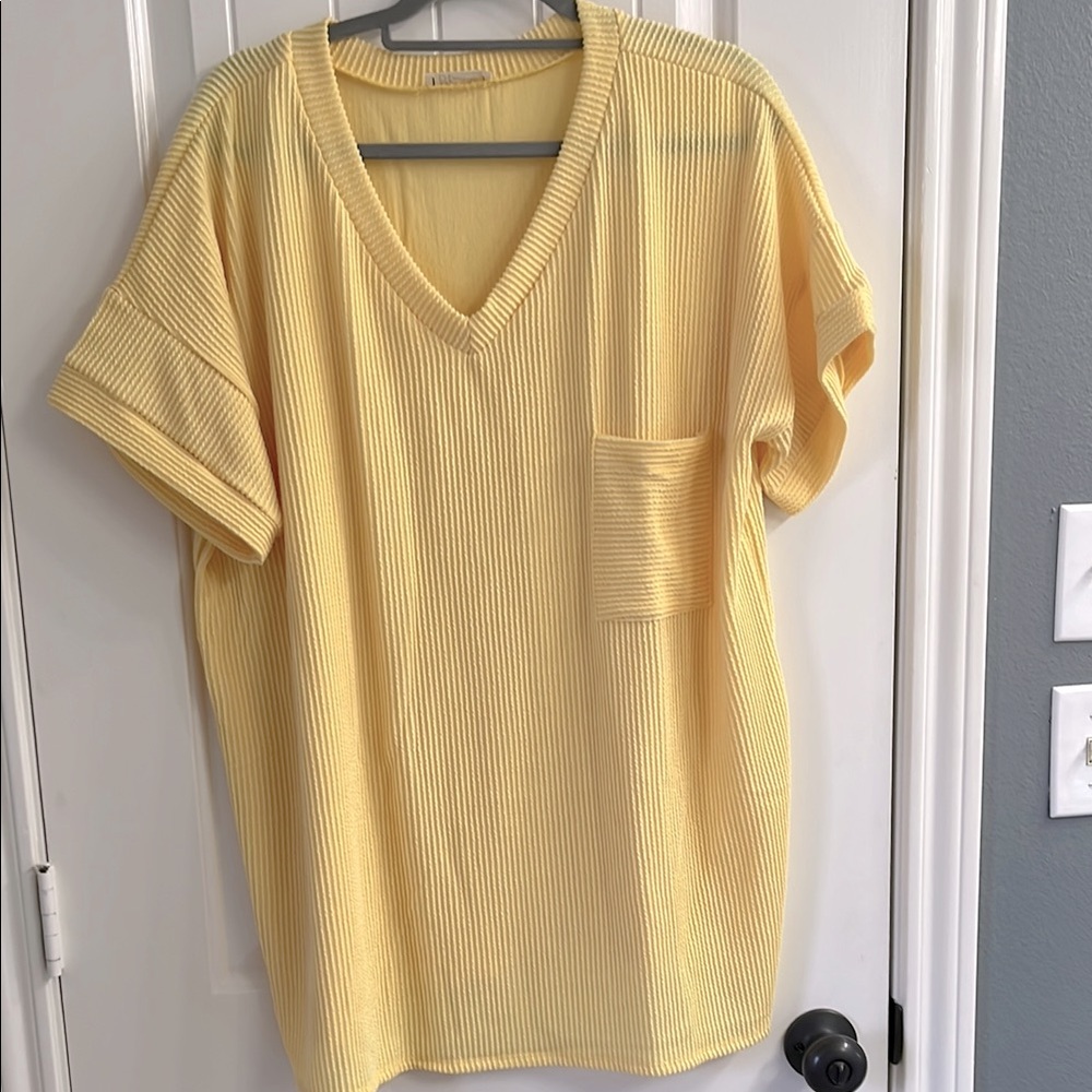 Yellow Ribbed V-Neck Top